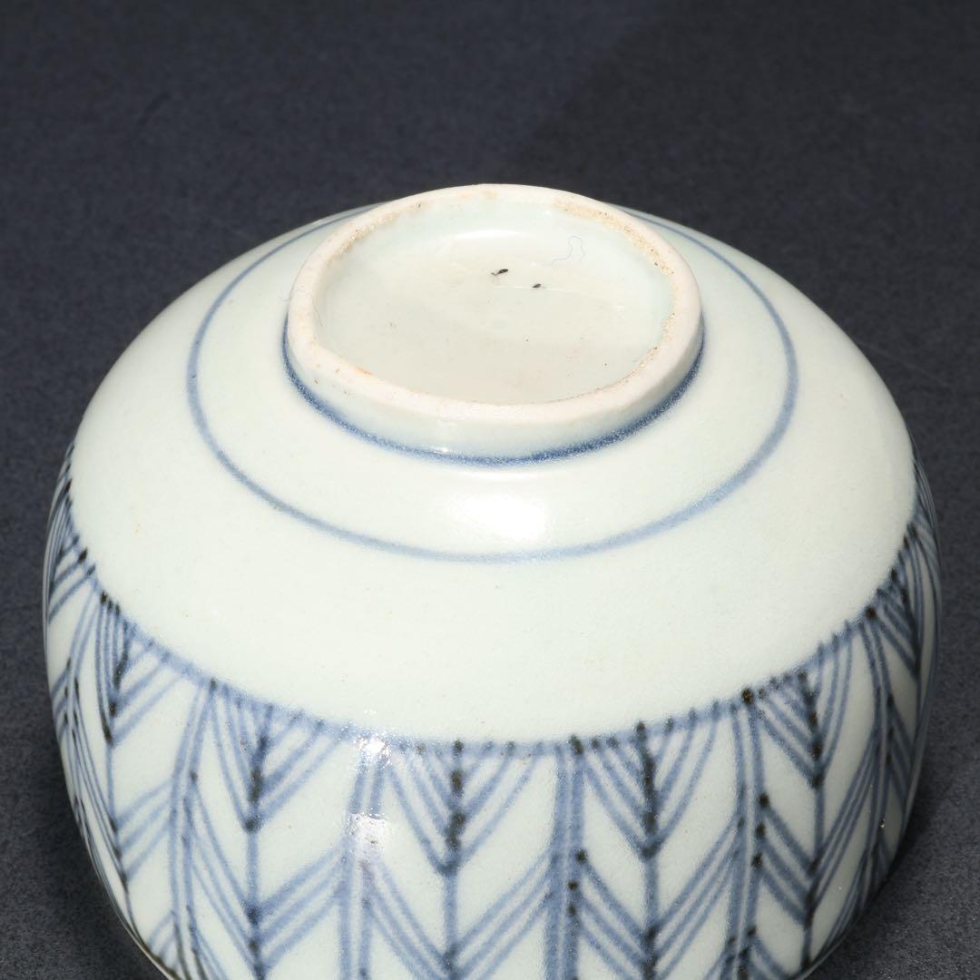 古伊万里　ころ茶碗　染付矢羽　骨董　R1378w2