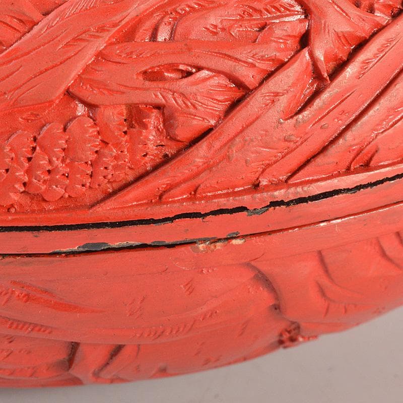 中国　堆朱風　山水人物文　蓋物　V　6442