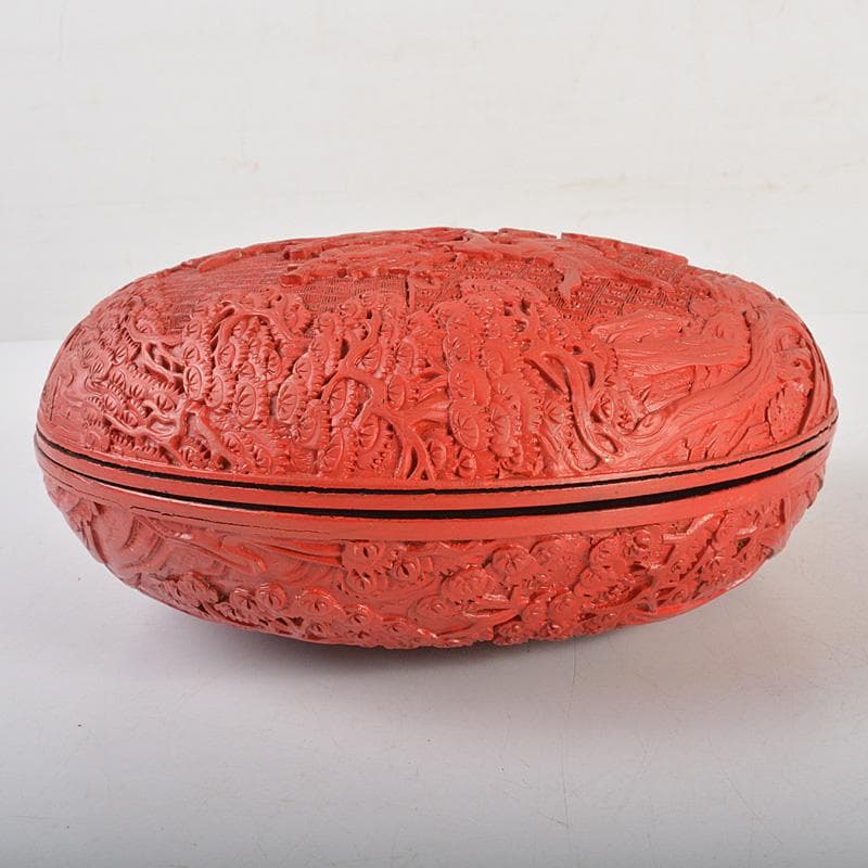 中国　堆朱風　山水人物文　蓋物　V　6442