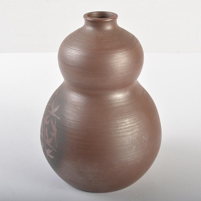 萬古焼　醉月陶苑　清水洋作　鶴文　瓢箪壷　共箱　V　R6578