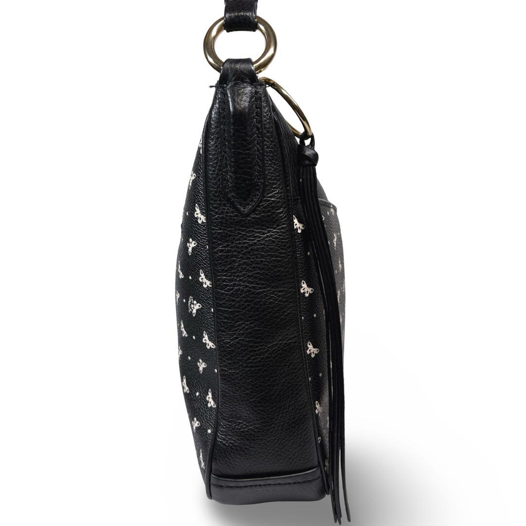 美品 COACH コーチ ショルダーバッグ 花柄 レザー 本革 黒