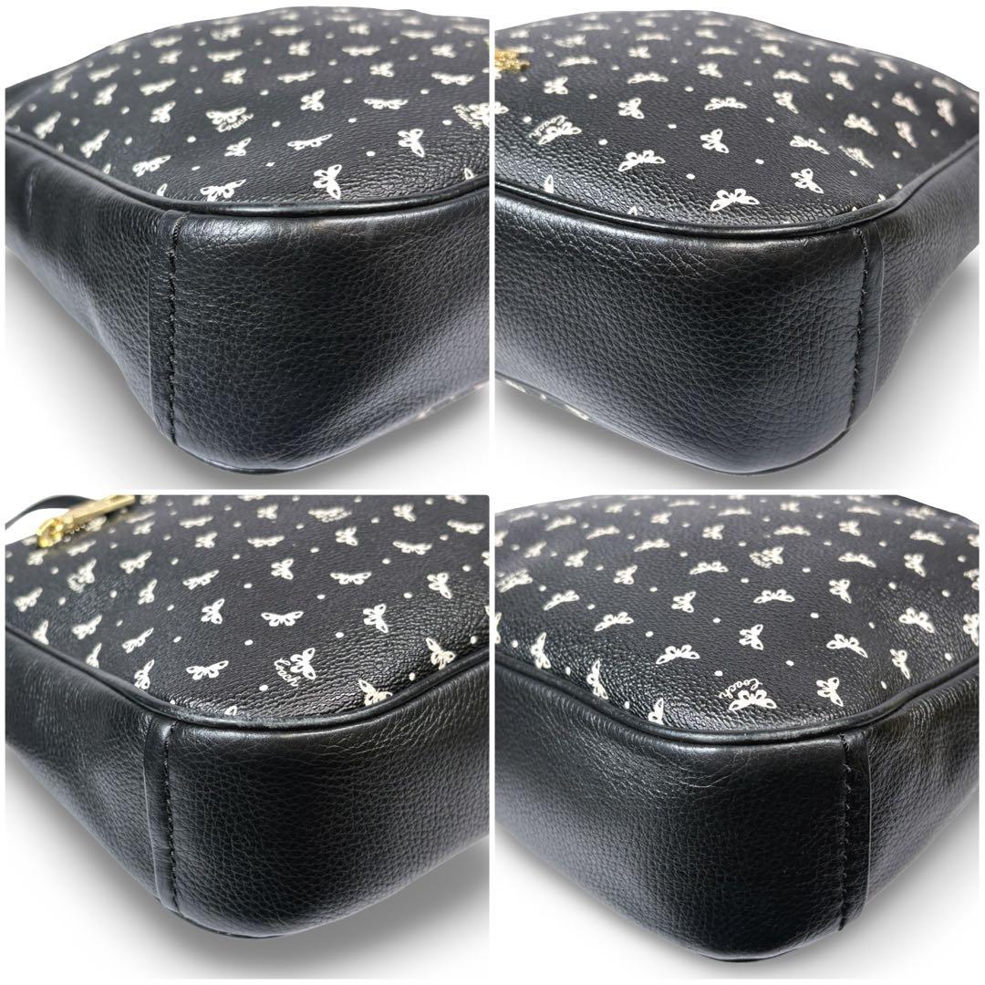 美品 COACH コーチ ショルダーバッグ 花柄 レザー 本革 黒