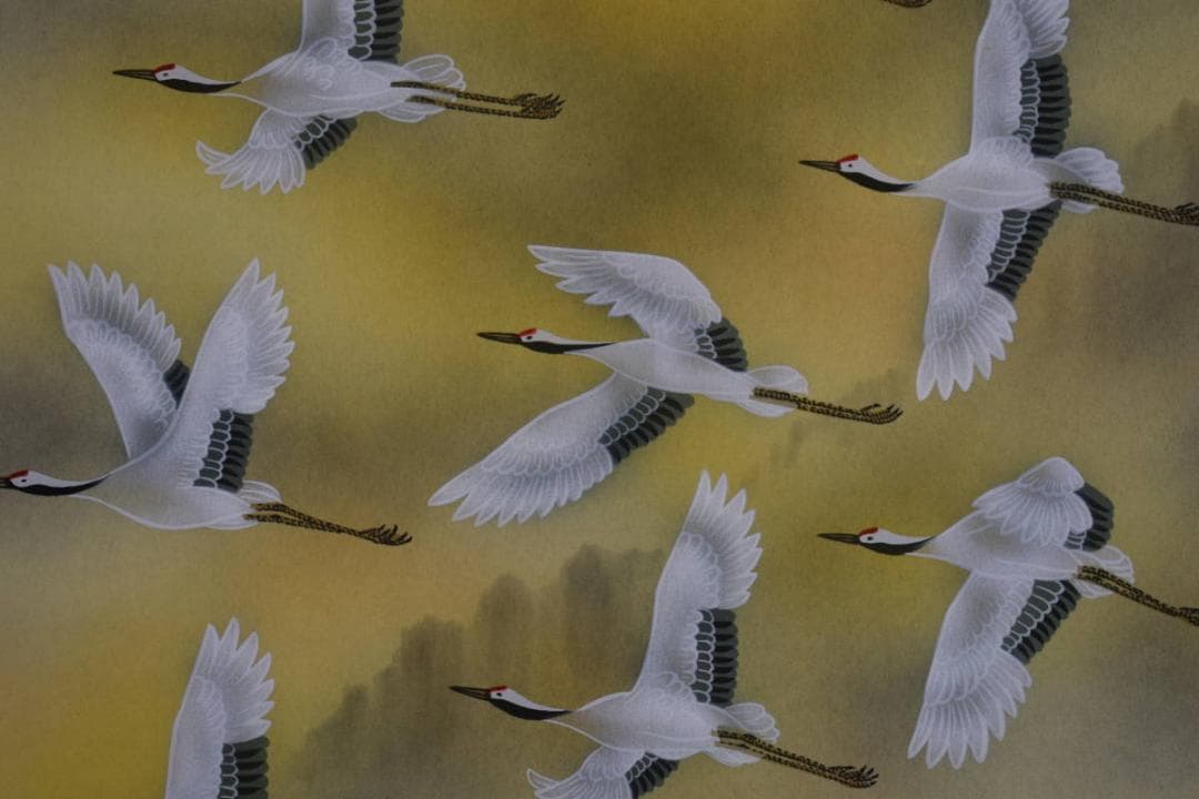 真作/玉雲/富士に舞鶴図/布袋屋掛軸HF-434