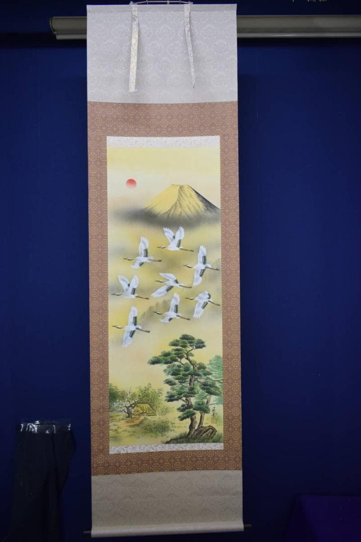 真作/玉雲/富士に舞鶴図/布袋屋掛軸HF-434