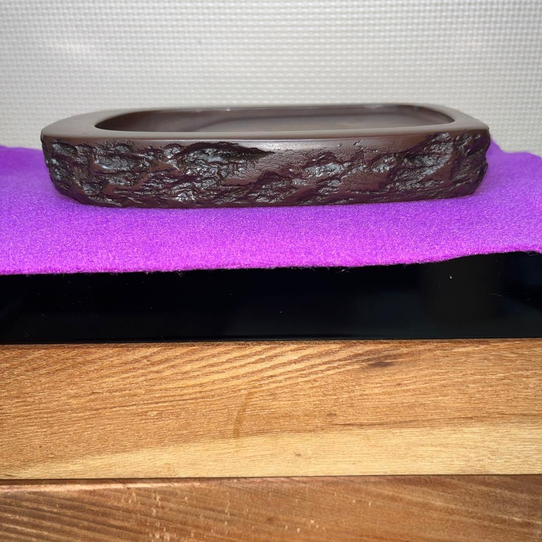 ⭕️赤間硯　日本工芸会正会員　下井百合昭　号　昭竜山　野面硯　石紋綺麗　女性好み