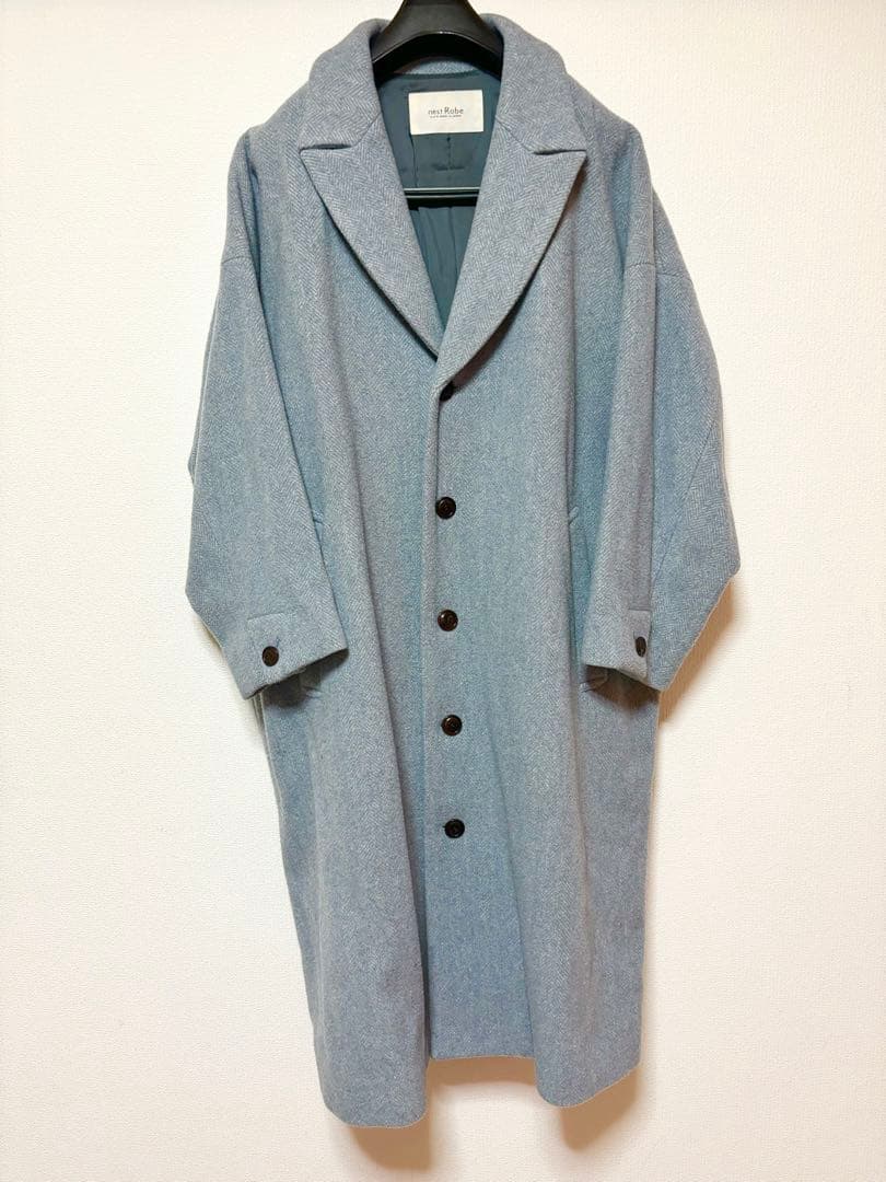 nestRobe ウールチェックピークドラペルコート