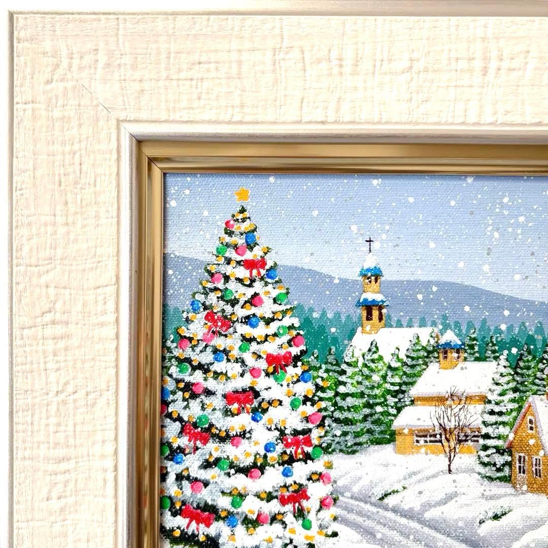 アクリル画　原画　「ホワイトクリスマス08」額縁付き　SMサイズ　風景画