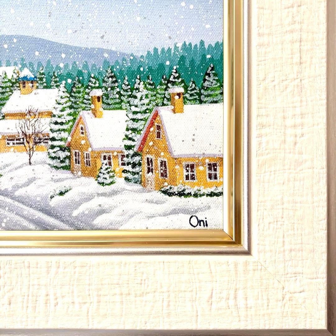 アクリル画　原画　「ホワイトクリスマス08」額縁付き　SMサイズ　風景画