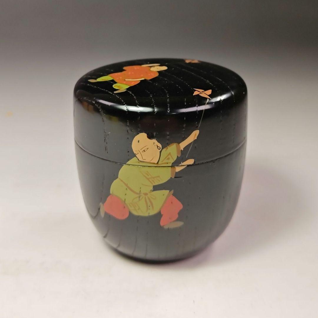 イ451 棗『桜井一良作』『唐子遊び　欅中棗　共箱』漆塗　茶道具