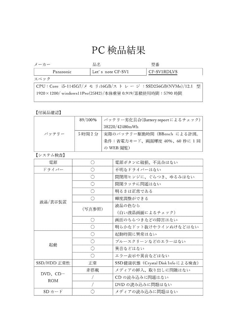 レッツノートCF-SV1/Core i5（11世代）/メモリ16GB/SSD