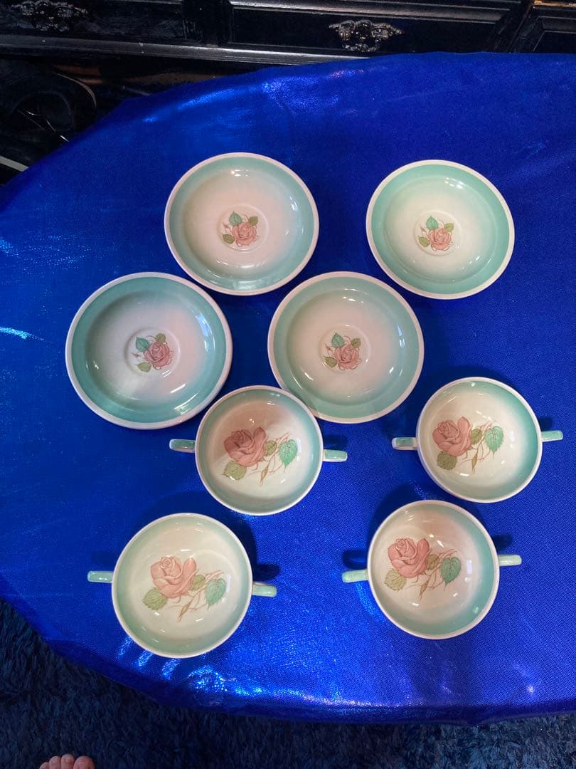 スージークーパー　パトリシアローズ　スープカップ　ソーサー　グリーン　4客分