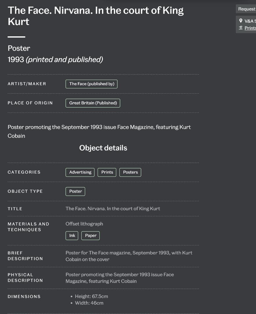 NIRVANA 　ポスター　カートコバーン David Sims　ヴィンテージ