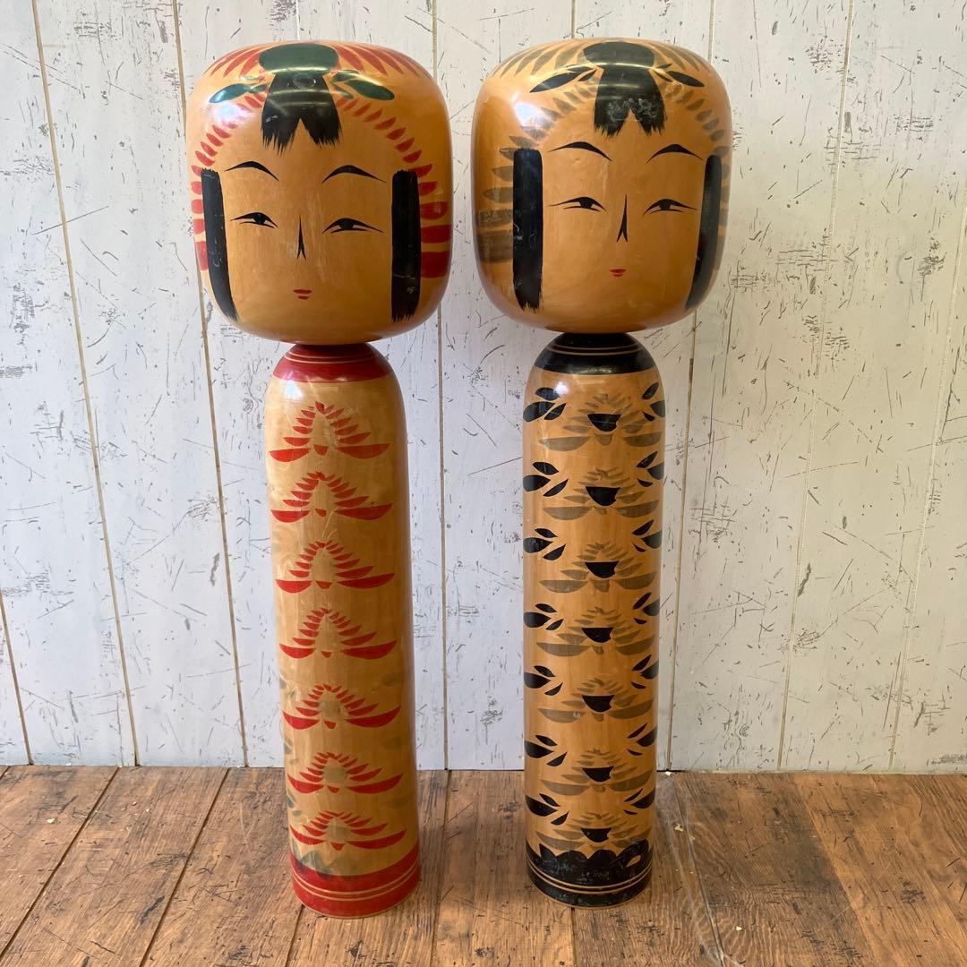 昭和レトロ 木製 大型こけし 小芥子 伝統工芸 工芸品 民芸品 置物セット ペア