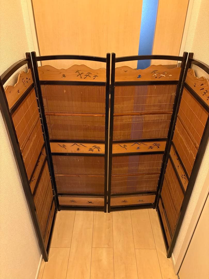 ビンテージ　竹簾屏風　すだれ　衝立　透かし彫り　パーテーション　間仕切り　古道具