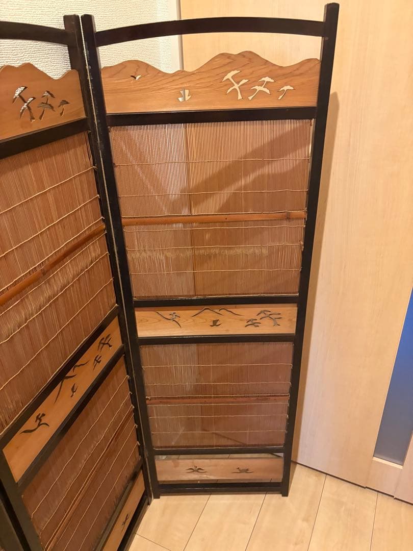 ビンテージ　竹簾屏風　すだれ　衝立　透かし彫り　パーテーション　間仕切り　古道具