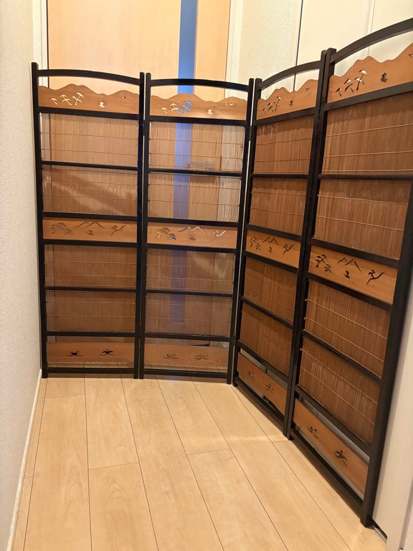 ビンテージ　竹簾屏風　すだれ　衝立　透かし彫り　パーテーション　間仕切り　古道具