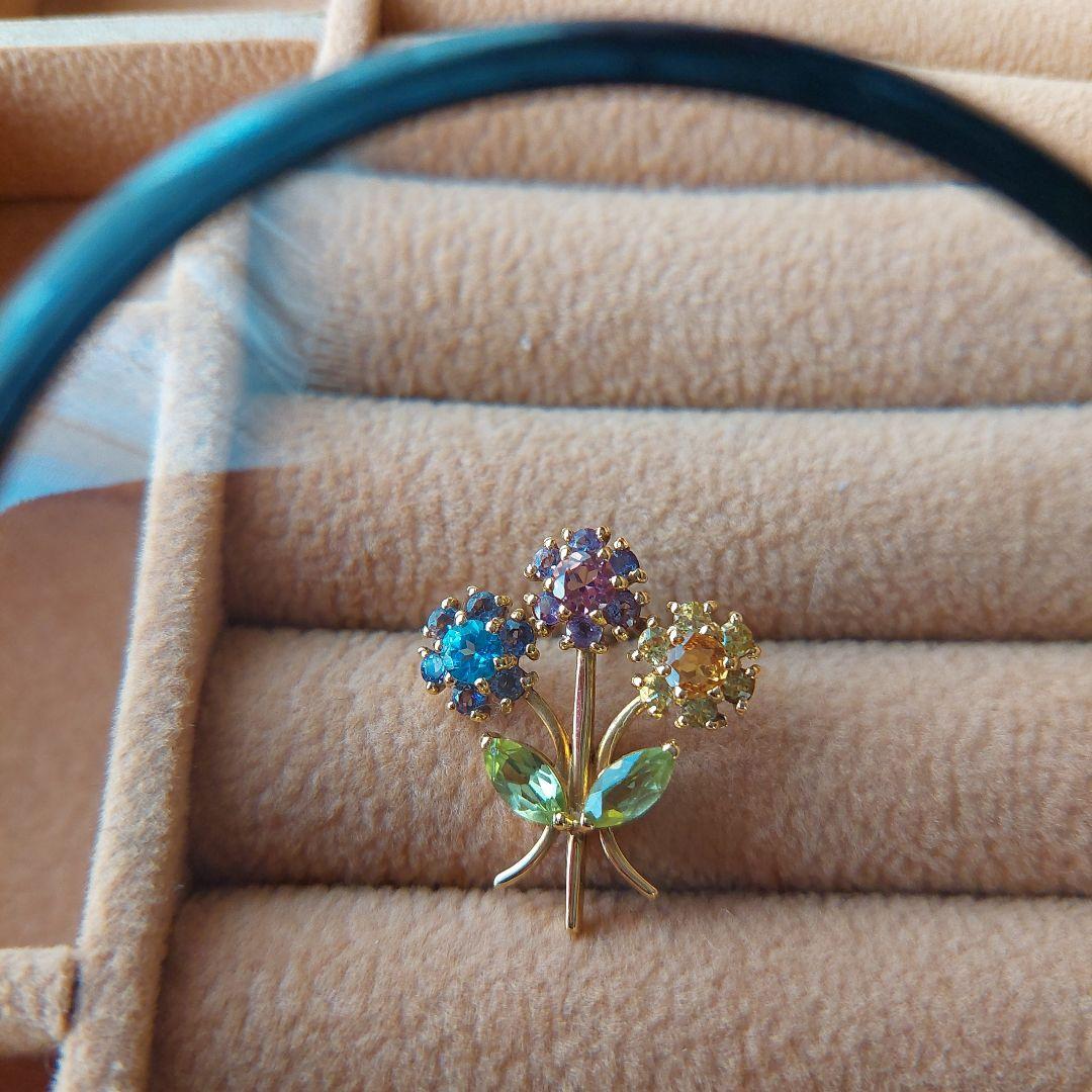 最終お値下げ美品18金製マルチカラーピンブローチ3.5g