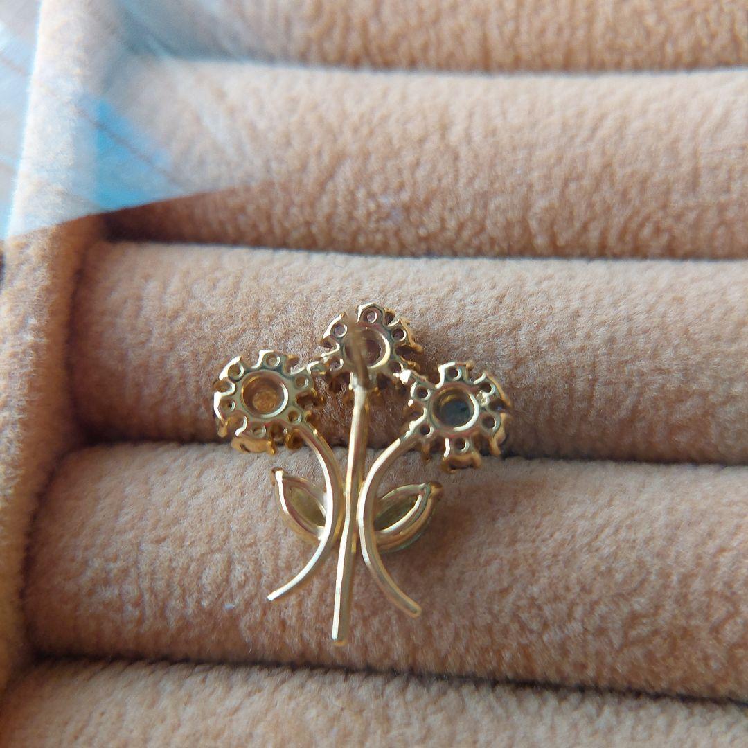 最終お値下げ美品18金製マルチカラーピンブローチ3.5g