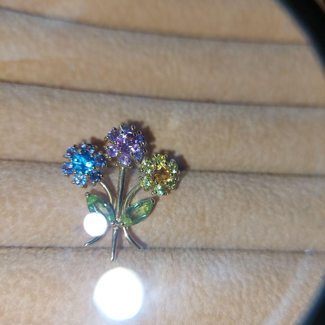 最終お値下げ美品18金製マルチカラーピンブローチ3.5g