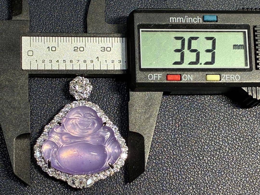 天然石　紫翡翠原石　極細工彫刻高氷種ヒスイ　アンティーク　佛像ヒスイペンダント