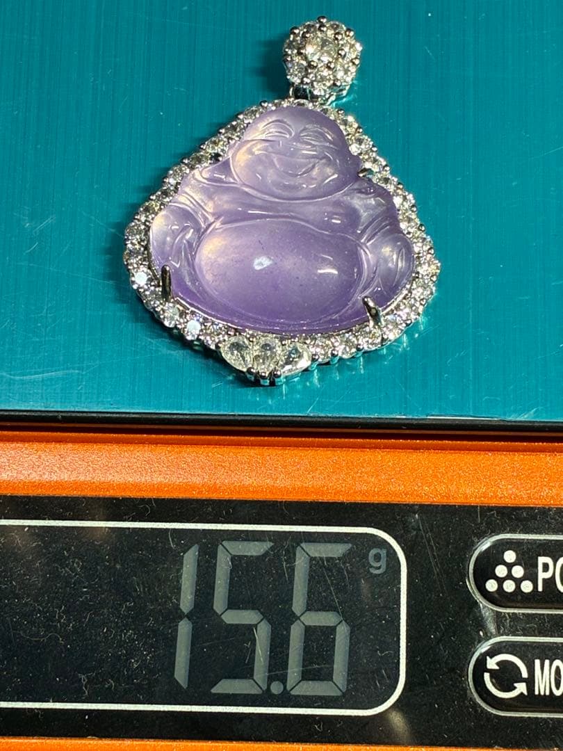 天然石　紫翡翠原石　極細工彫刻高氷種ヒスイ　アンティーク　佛像ヒスイペンダント