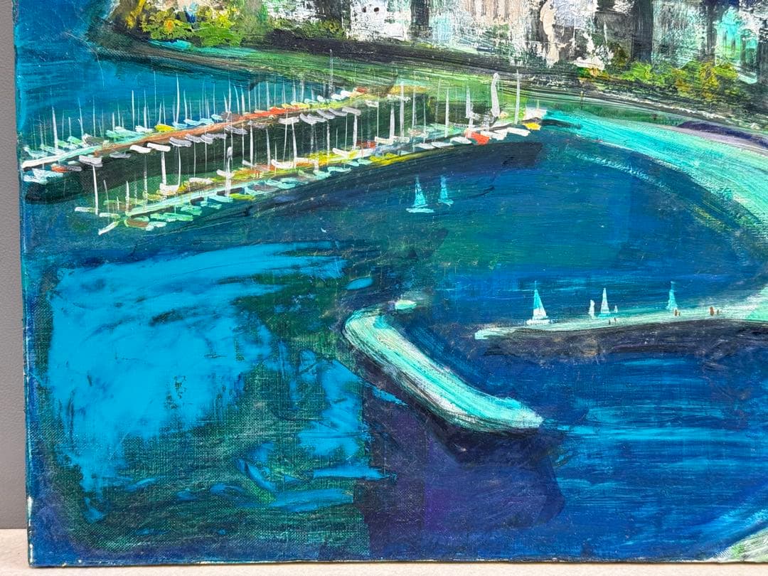 真作 金澤満寿雄 マントンの眺望 20号 大作 油彩画 元二科会会友 二科賞受賞