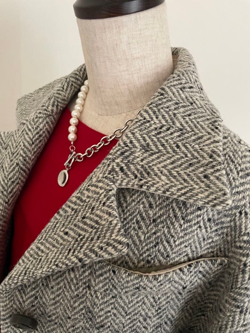 【ジャンフランコフェレ】カラーネップヘリンボーン織ウールコート　イタリア製