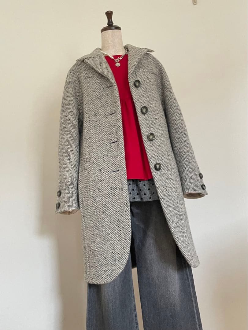 【ジャンフランコフェレ】カラーネップヘリンボーン織ウールコート　イタリア製