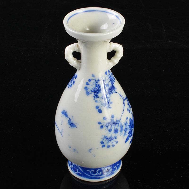 瀬戸焼　古瀬戸　染付　花蝶文　双耳瓶　H　R7183