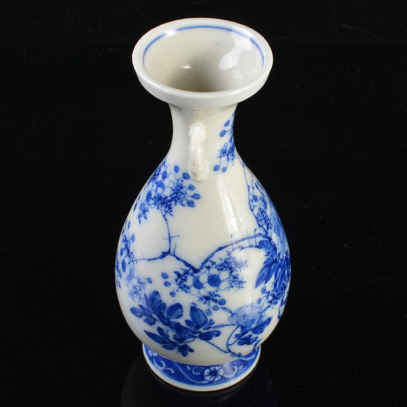 瀬戸焼　古瀬戸　染付　花蝶文　双耳瓶　H　R7183