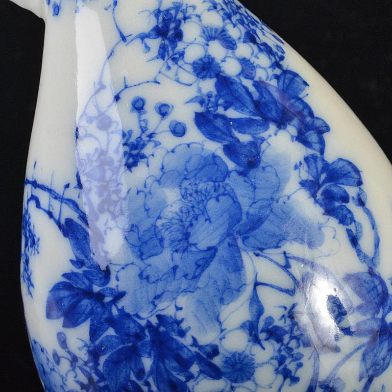 瀬戸焼　古瀬戸　染付　花蝶文　双耳瓶　H　R7183