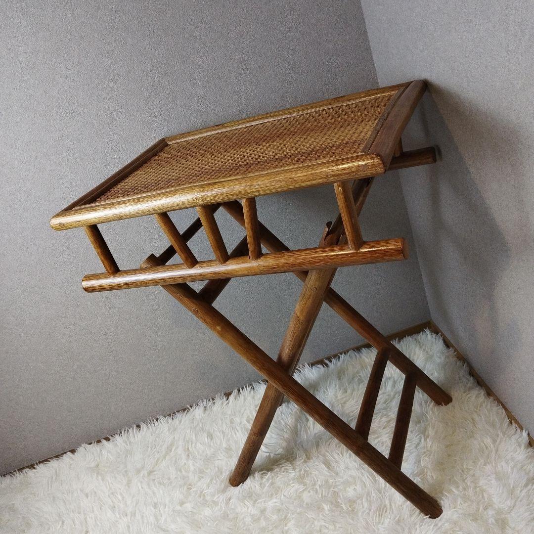 【美品 ビンテージ 送料込】ラタン素材 折りたたみ式テーブル 藤素材