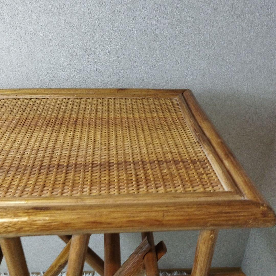 【美品 ビンテージ 送料込】ラタン素材 折りたたみ式テーブル 藤素材