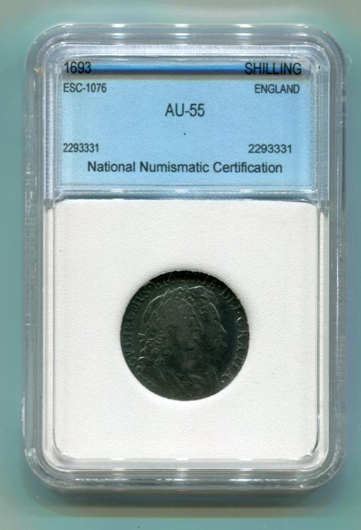 イギリス　1693年　シリング銀貨　NNC  AU55