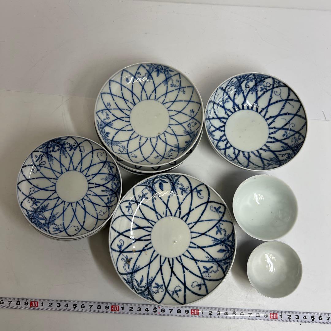 江戸後期　古伊万里　上手竹花文　中皿、猪口　通り物15点　東さ8-0124☆2F