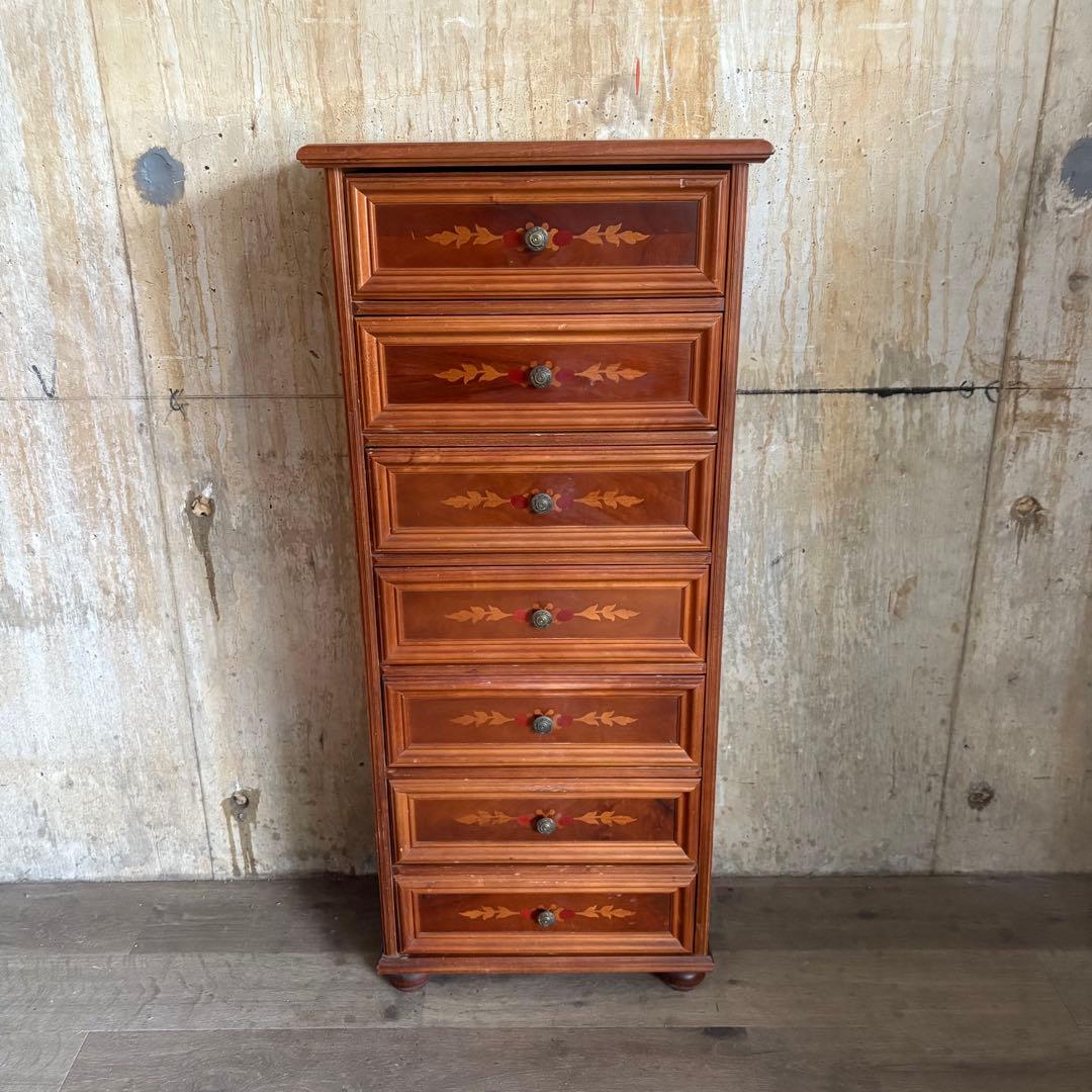 イタリア　象嵌7段チェスト　ミドルチェスト　ヴィンテージ