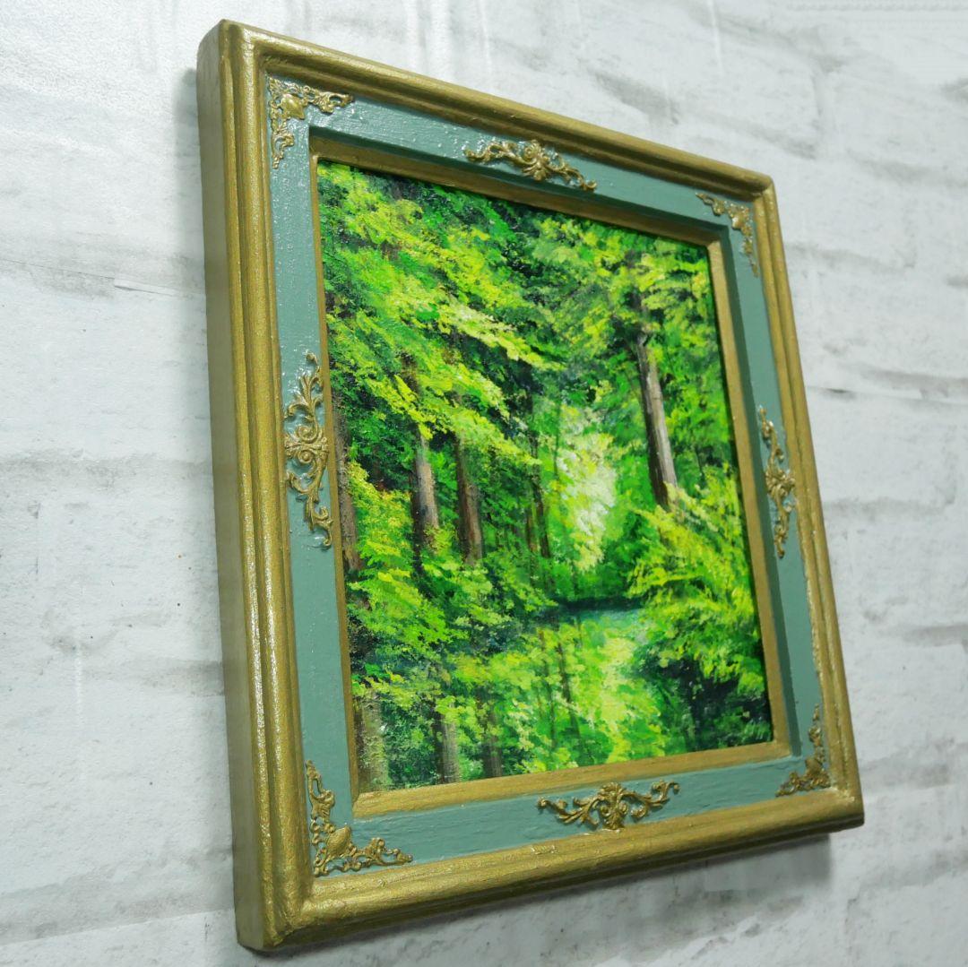 油絵 油彩 油彩画 絵 絵画【新緑の森】
