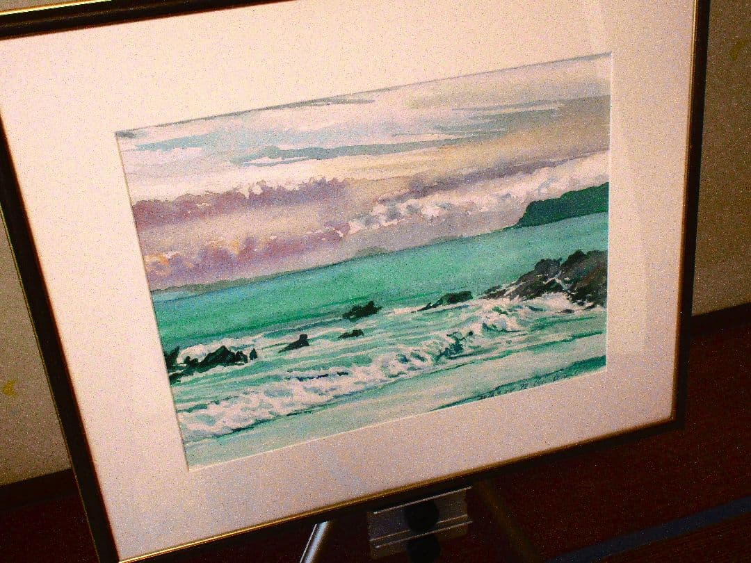 水彩画 海景 額装済み 原画 F６号
