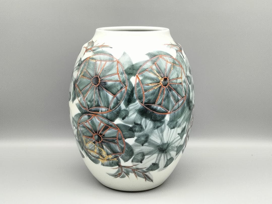 痴陶人作 色絵緑釉金箔蓬莱文 花瓶　と同作 色絵カナリヤ文向付(サービス品)