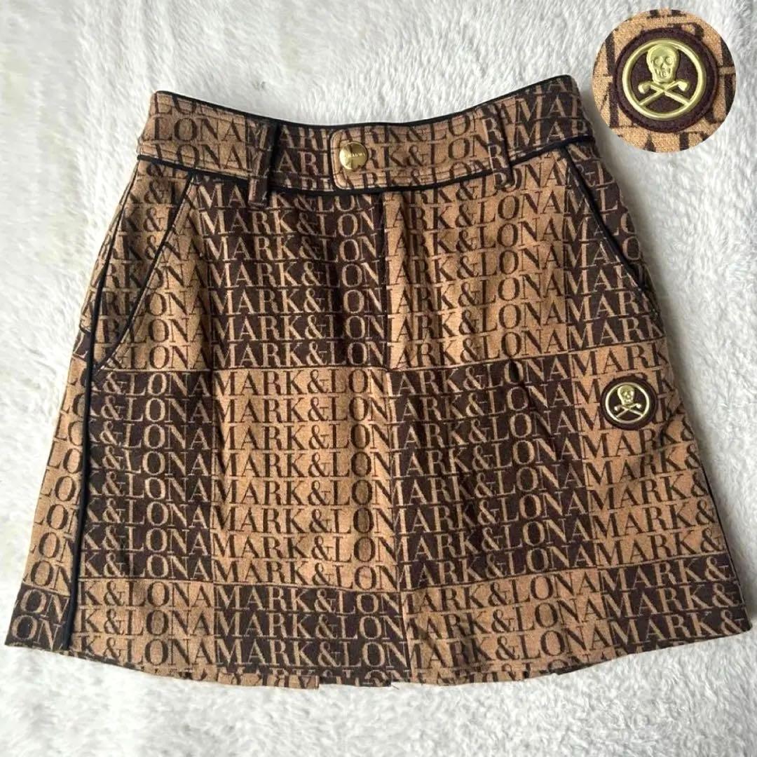 希少✨マークアンドロナ プリーツ スカート インナー付 総柄 金ボタン 近年