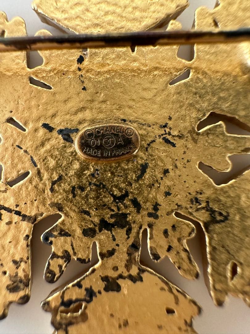 シャネルCHANEL雪の結晶ブローチ☆訳ありスノーフレークヴィンテージゴールド
