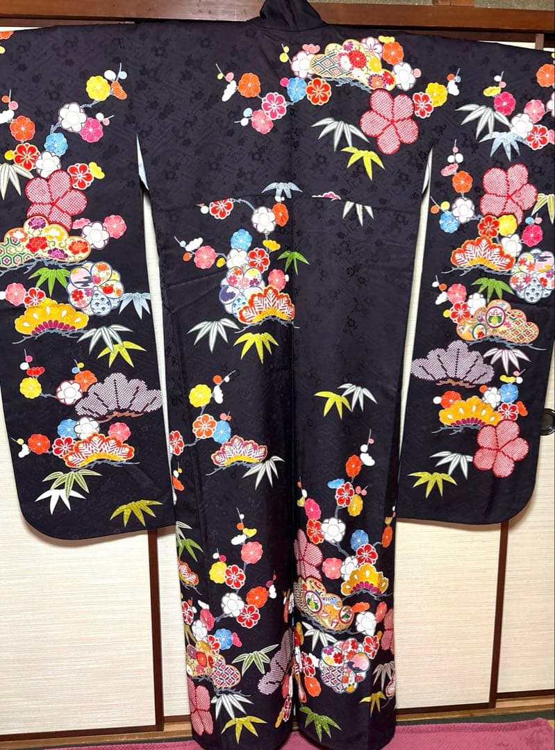 紫黒色 松竹梅 振袖 身丈163