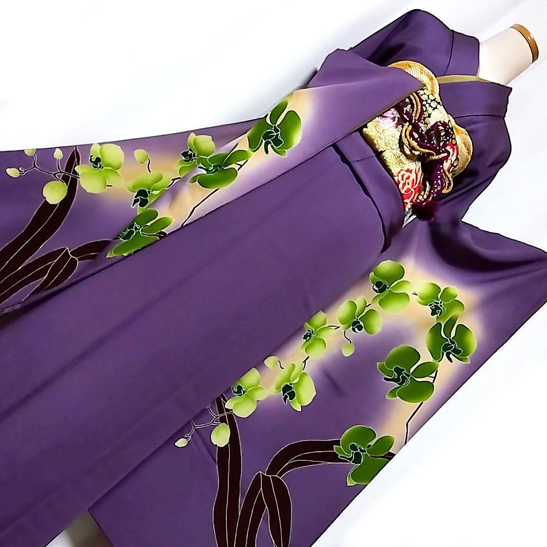 辻村ジュサブロー 寿三郎 胡蝶蘭 振袖 紫 セット 袋帯　刺繍