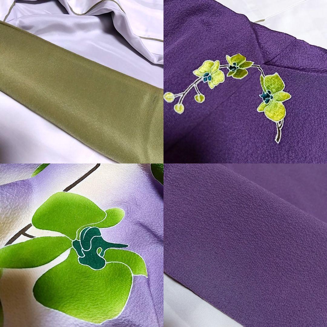 辻村ジュサブロー 寿三郎 胡蝶蘭 振袖 紫 セット 袋帯　刺繍