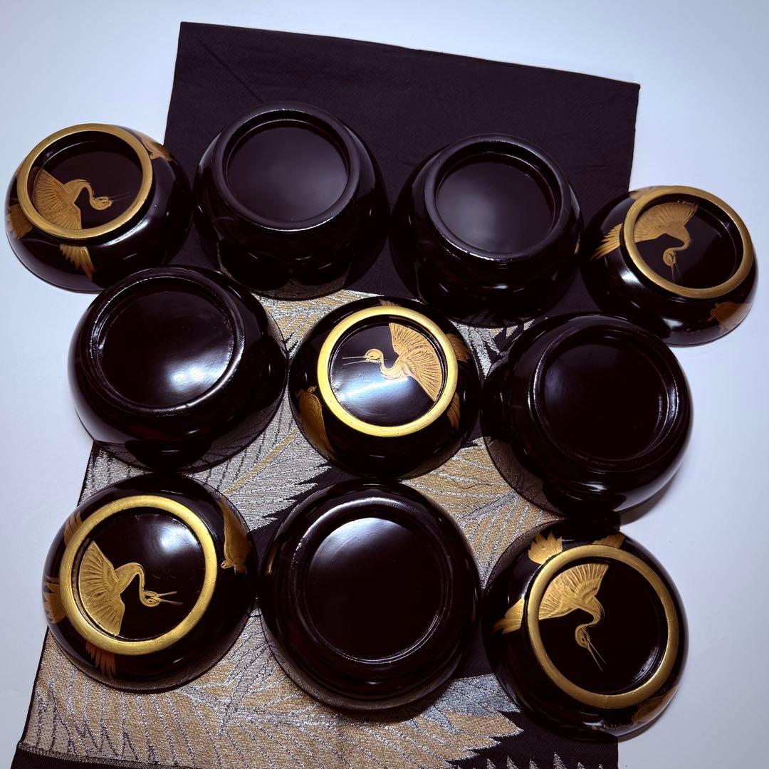 漆器　輪島塗　沈金　金蒔絵　木製　蓋付椀　お煮物椀　吸物椀　5客　骨董品