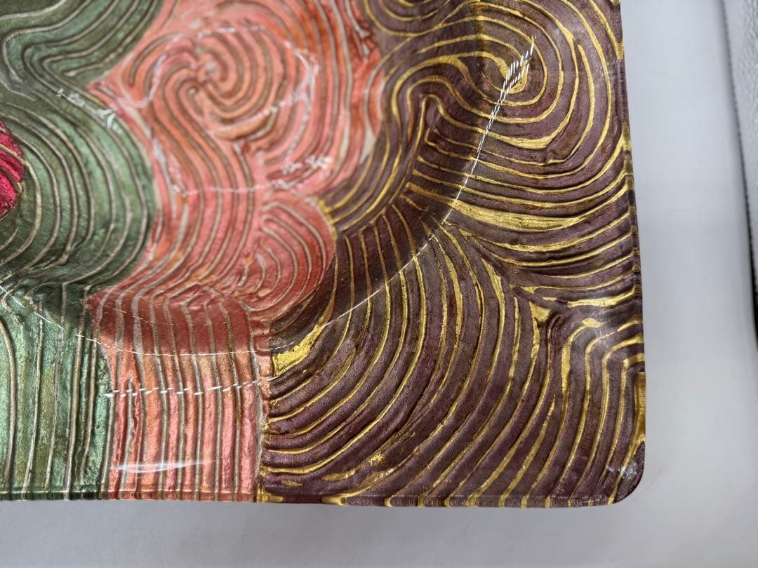 坂田甚内作　ガラス金彩波紋四方皿　名人作　送料込み250606