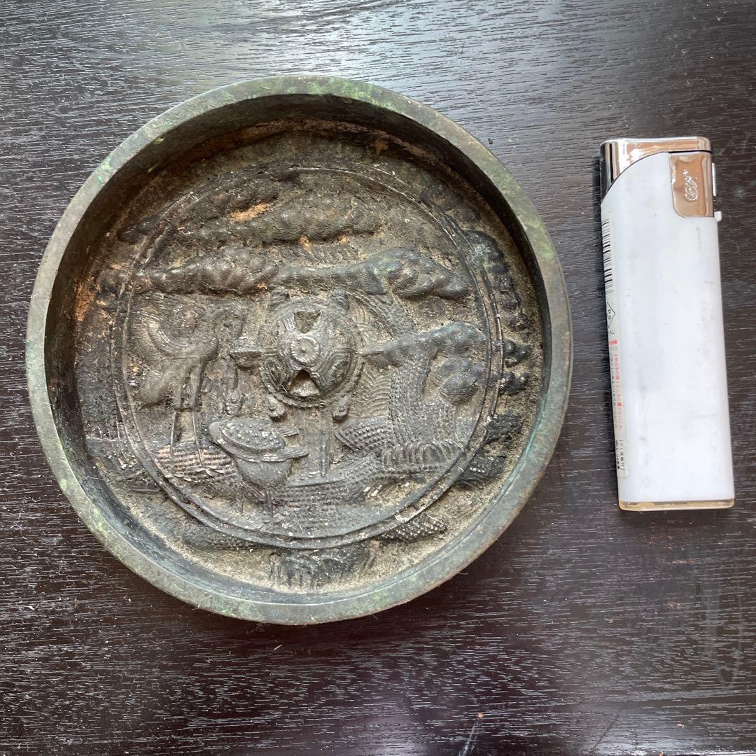 江戸時代　古鏡　和鏡 銅鏡　　円鏡　鶴亀松