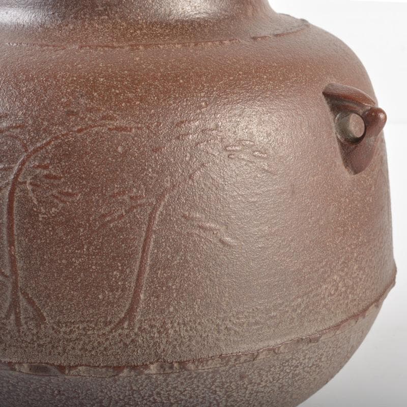 人間国宝　釜師　高橋敬典作　浜松地文真形釜　鉄釜　共箱　M　5167A