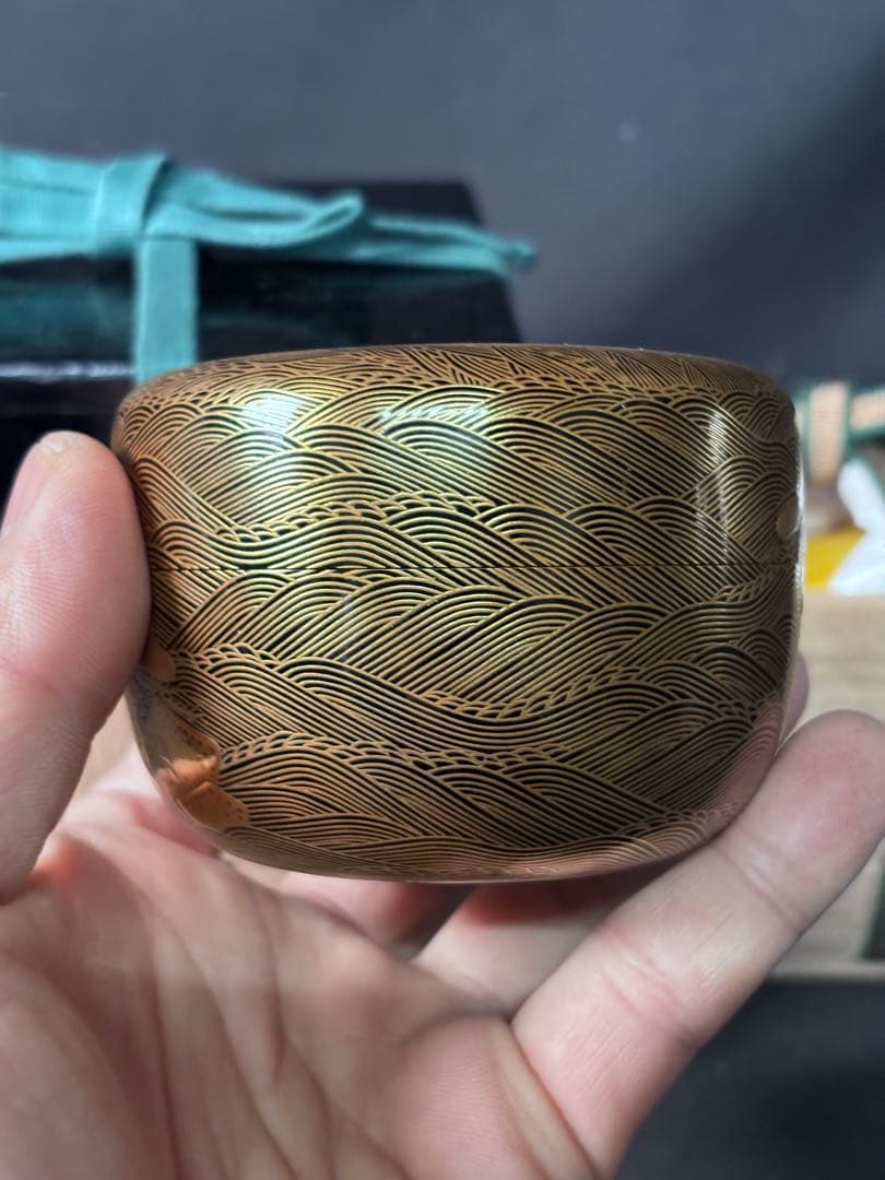 送料無料　鵬雲斎　花押　蒔絵　輪島塗　塗師　駒澤徹造　松波平棗　茶道具　二重箱