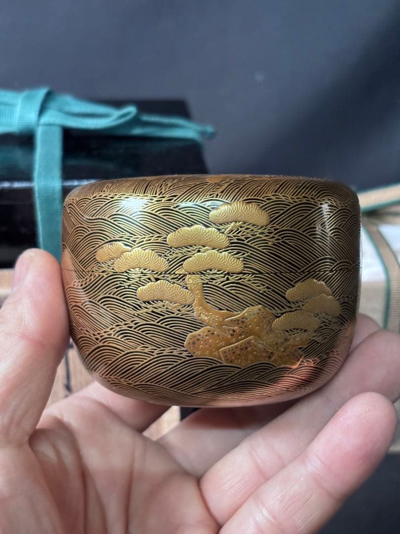 送料無料　鵬雲斎　花押　蒔絵　輪島塗　塗師　駒澤徹造　松波平棗　茶道具　二重箱